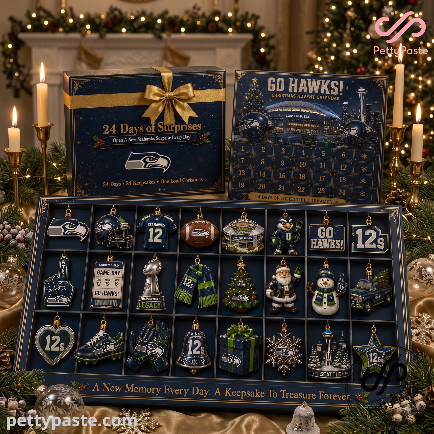 Seattle Seahawks Christmas Advent Calendar - 24 Days of Collectible NFL Ornaments Box