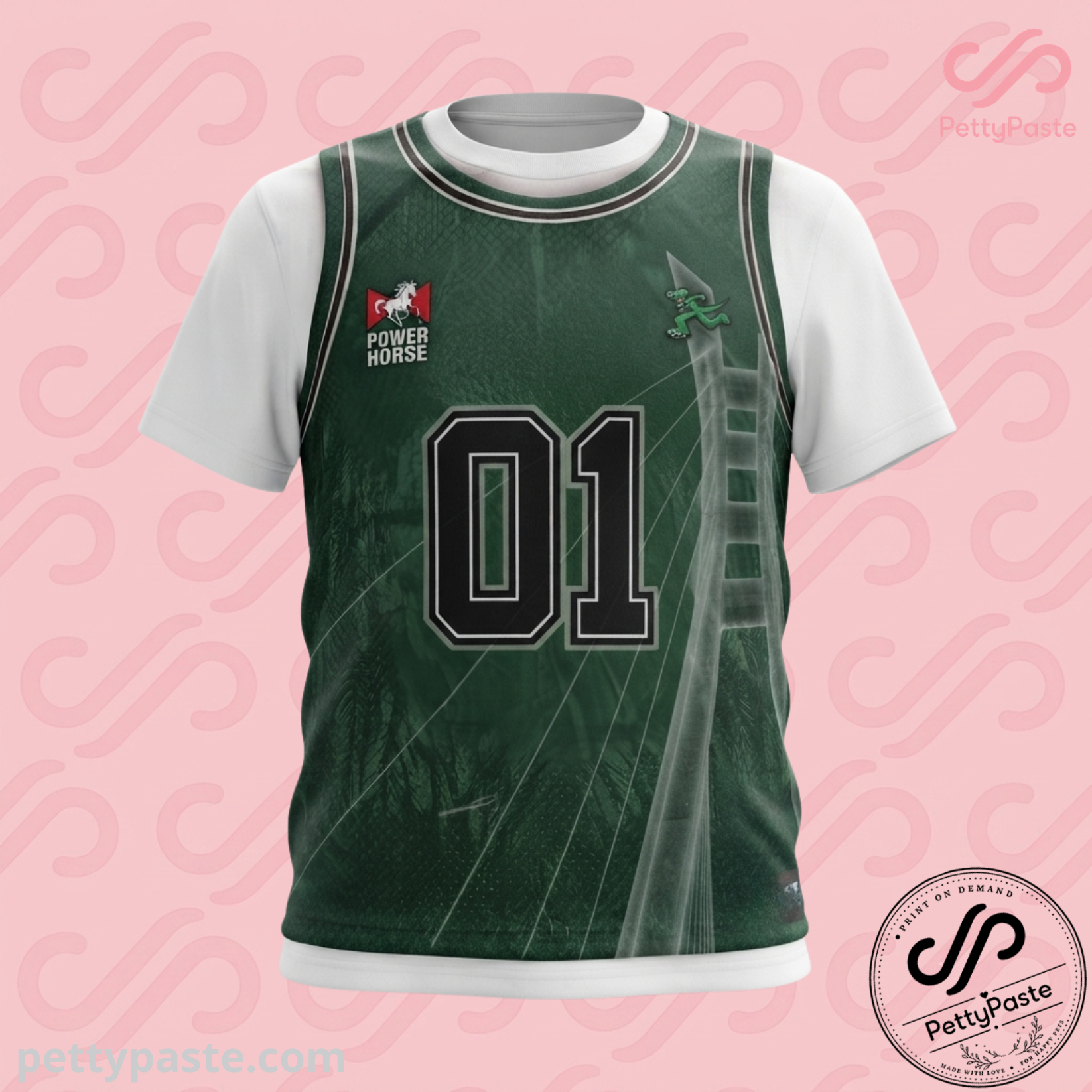 Power Horse #01 Green Graphic Basketball Jersey Shirt